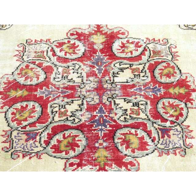 Textile Mid 20th Century Vintage Turkish Oushak Carpet Distressed Area Rug For Sale - Image 7 of 11