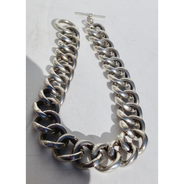 1960s Large Hollow Link Sterling Silver Necklace For Sale - Image 5 of 7