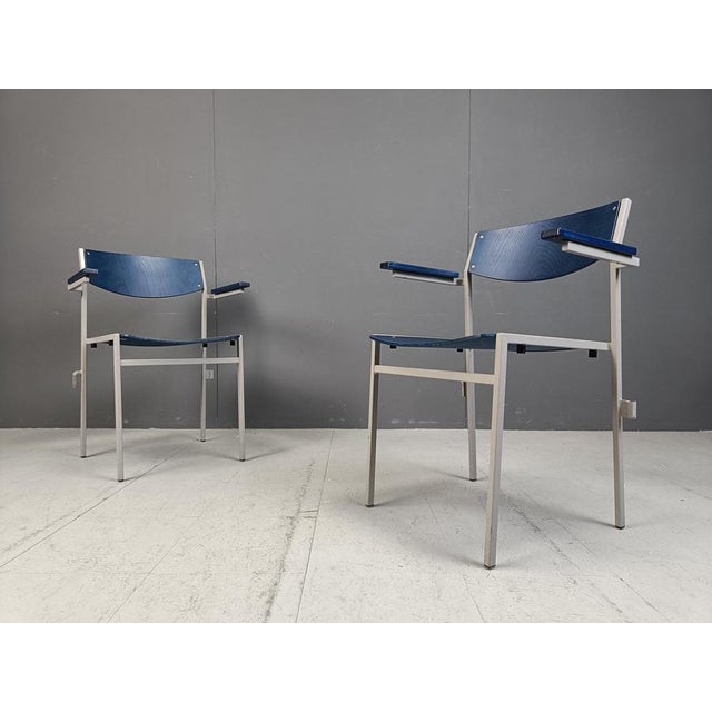 1960s Minimalist Metal and Plywood Stackable Armchairs from Gijs Van Der Sluis, 1960s, Set of 6 For Sale - Image 5 of 13