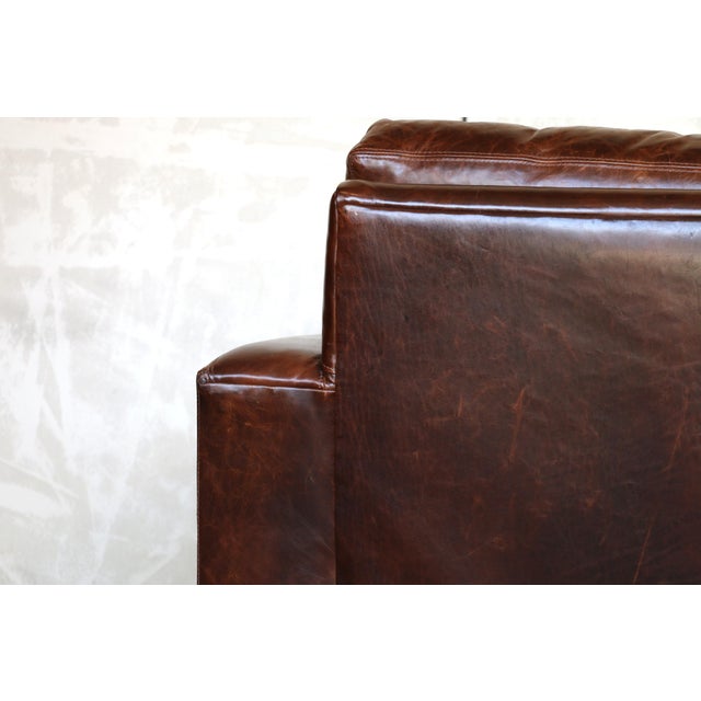 Restoration Hardware Brown Leather Two-Seat Sofa With Rich Patina For Sale - Image 15 of 18