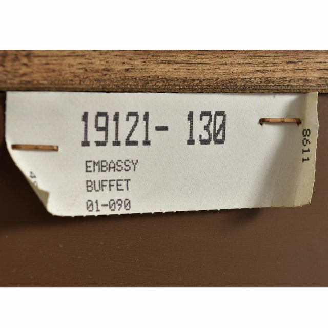 Brown Thomasville Embassy Wood Inlay Chinoiserie Inspired Brass Accent Credenza For Sale - Image 8 of 18