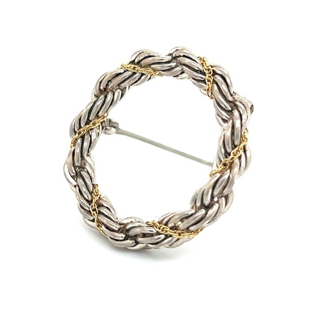 1990s Tiffany & Co Estate Circle Wreath Brooch 18k G + Silver For Sale In New York - Image 6 of 9