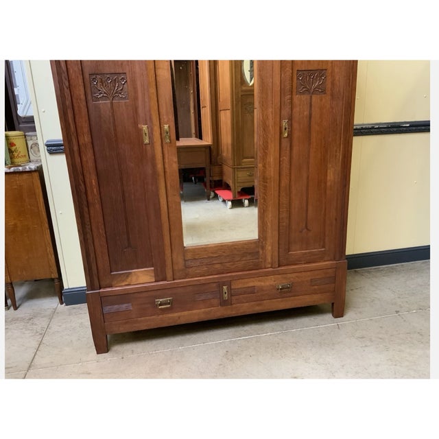 Antique Art Nouveau Wardrobe in Oak, 1910 For Sale - Image 12 of 13