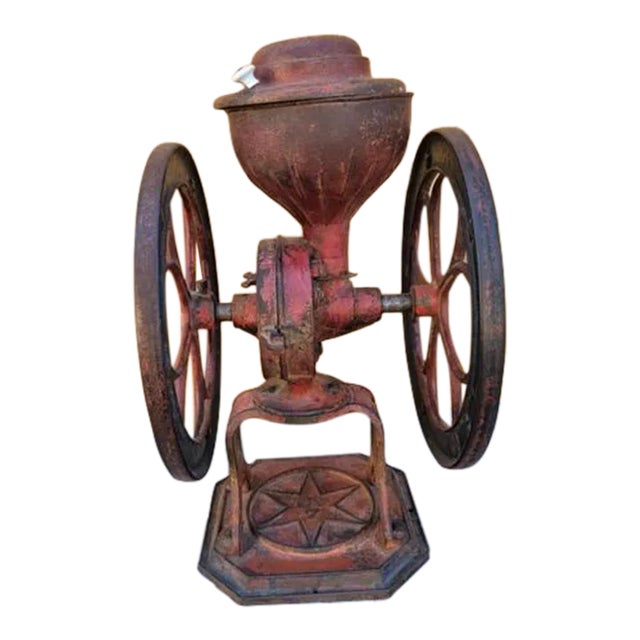 Antique Red Cast Iron Star Mill Co. Philadelphia No. 7 Coffee Grinder For Sale