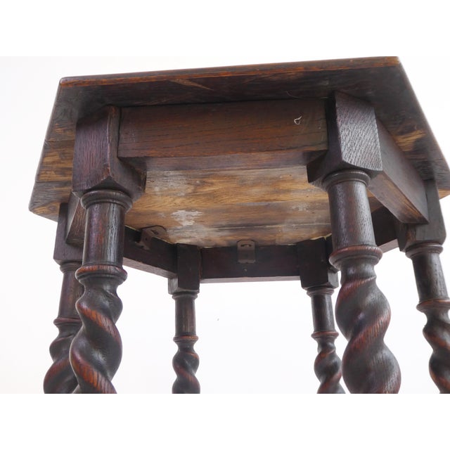 Hexagonal Barley Twist Side Table in Oak For Sale - Image 10 of 11
