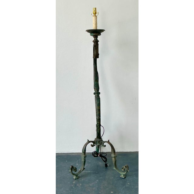Verdigris Vintage Boho Verdigris Bronze Scroll Floor Lamp For Sale - Image 8 of 8