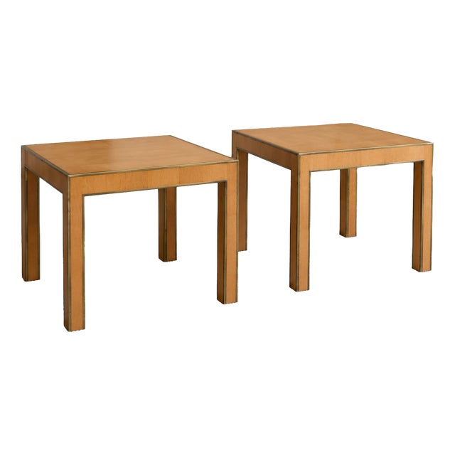 Square Maple and Brass Coffee Tables, Italy, 1980s, Set of 2 For Sale