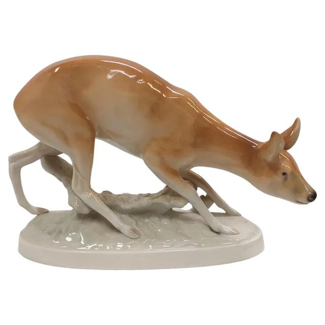 Brown Doe Porcelain Statuefrom from Dux, Czechoslovakia, 1960s For Sale - Image 8 of 8