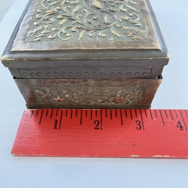 Antique Art Nouveau Repousse Brass Lidded Box 5.25"x3.25"x2.5" Wolf Deer Trinket For Sale - Image 11 of 12