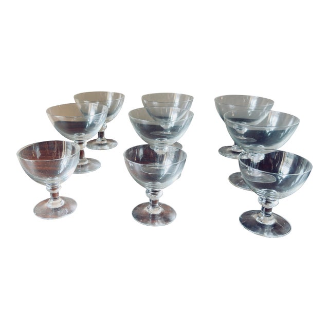 Vintage, 1950s, Mid-Century Modern Coupe Glass - Set of 9 For Sale