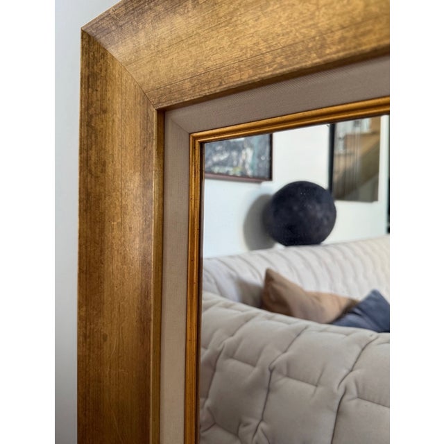Gold Circa 1990 Custom Traditional Gilt Wood and Linen Art Frame Repurposed Into Wall Mirror For Sale - Image 8 of 11