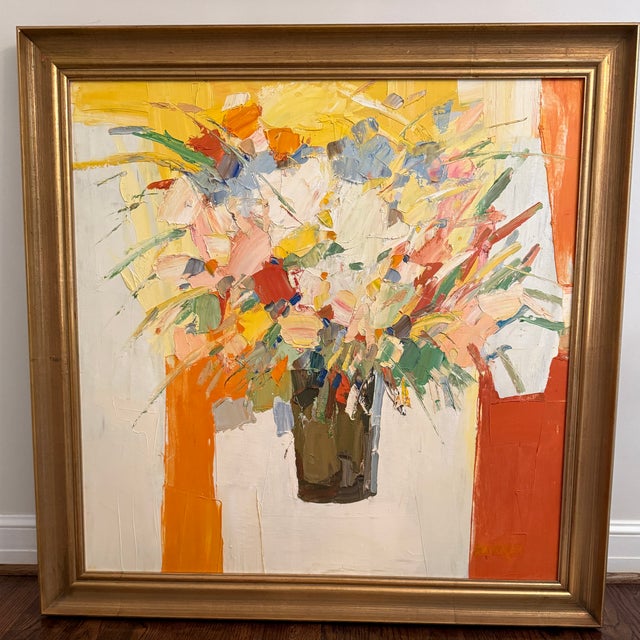 Signed, Square Framed George Barrell / Italo Botti Floral For Sale - Image 11 of 11