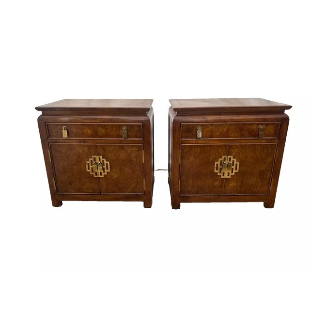 Gorgeous Pair of Vintage Century Furniture Matching Nightstands, Side Tables with Dovetail Drawer and Double Door Cabinet....