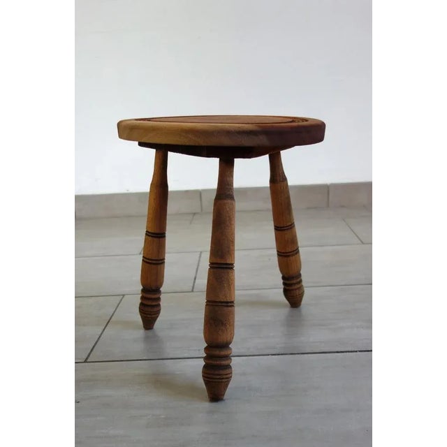 Wood Vintage Brutalist Tripod Stool, France, 1930s For Sale - Image 7 of 9