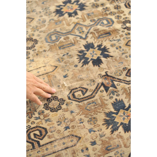 Antique Caucasian Prepidil with Ram Horns in Beige & Navy Rug 4 x 5 For Sale In Milwaukee - Image 6 of 13