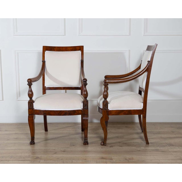 19th Century Pair of Italian Empire Armchairs in Mahogany with White Velvet Upholstery, Genoa For Sale - Image 10 of 15