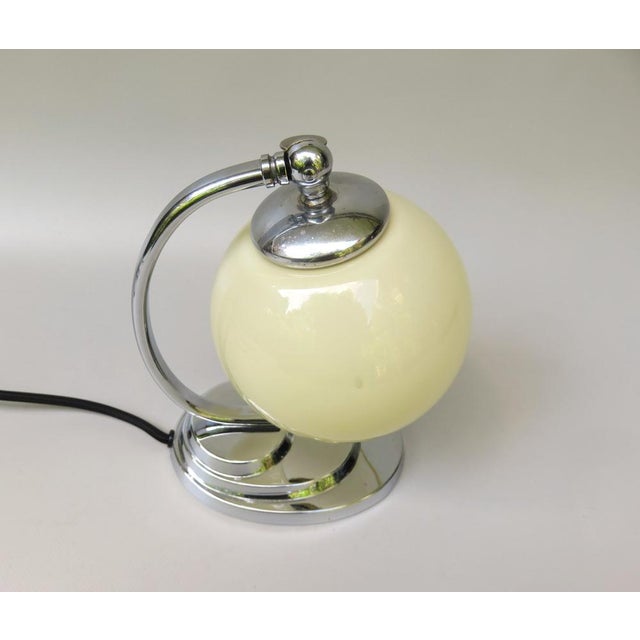 Beige Art Deco Chrome-Plated Bedside Lamp with Glass Shade, 1930s For Sale - Image 8 of 18