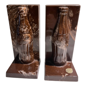 1950s Pair of Marble Bookends With Coca-Cola Embossment