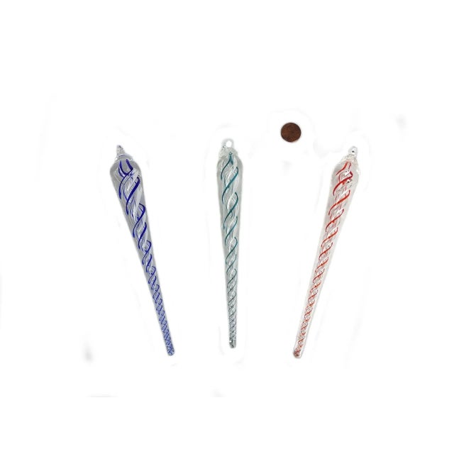 Contemporary Artisan Christmas Clear Glass Icicle Ornament With Swirls Inside- Set of 3 For Sale - Image 3 of 7