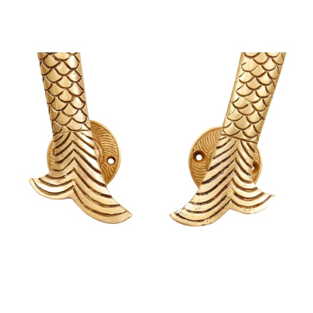 Gold Brass Fish Door Handles, a Pair For Sale - Image 4 of 4