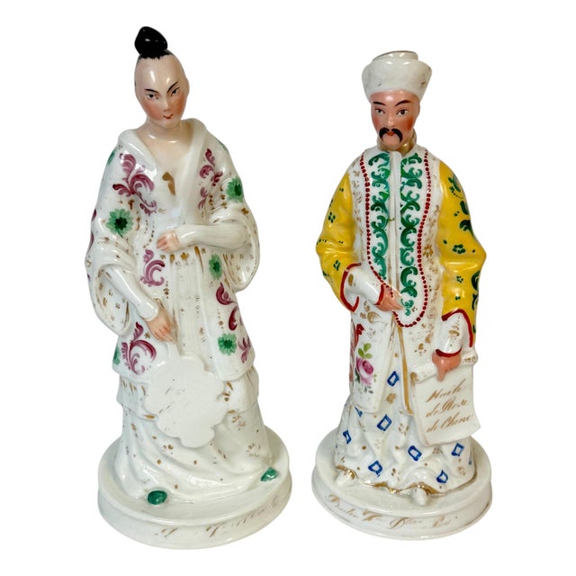 Pair Old Paris Porcelain Chinoiserie Fashion Rose Water Bottles by Jacob Petite For Sale