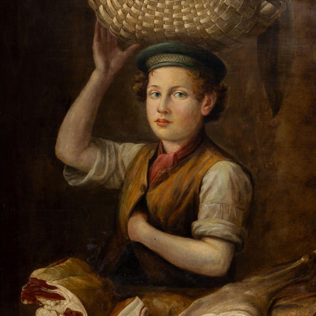 Butchers Apprentice, 1800s, Oil on Canvas For Sale - Image 6 of 9