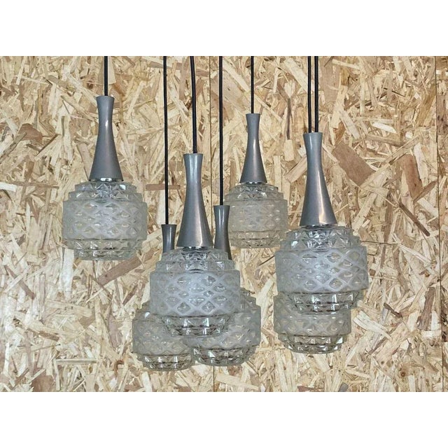 Silver Mid-Century Space Age Cascading Pendant Lamp in Glass, 1970s For Sale - Image 8 of 13