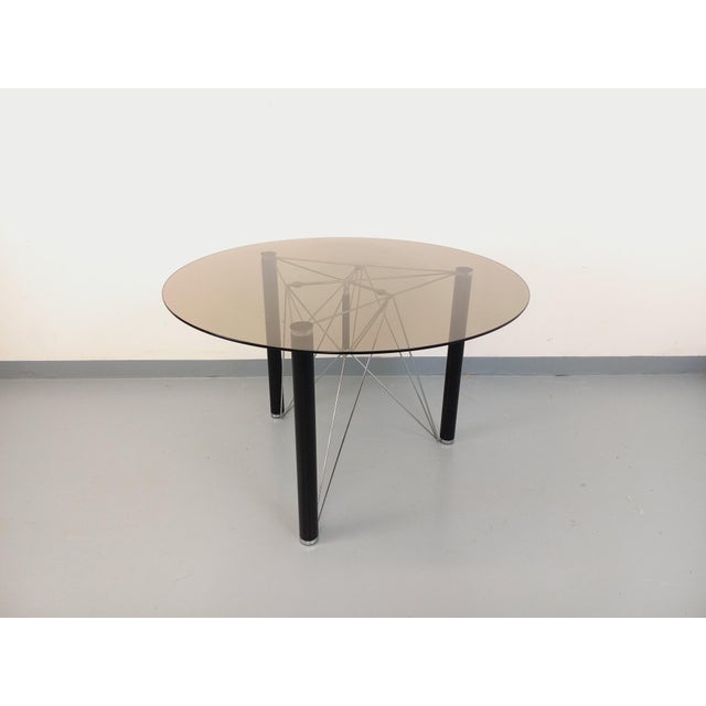 Vintage Round Dining Table in Smoked Glass with Black Metal and Chrome Metal, 1980s For Sale - Image 4 of 18