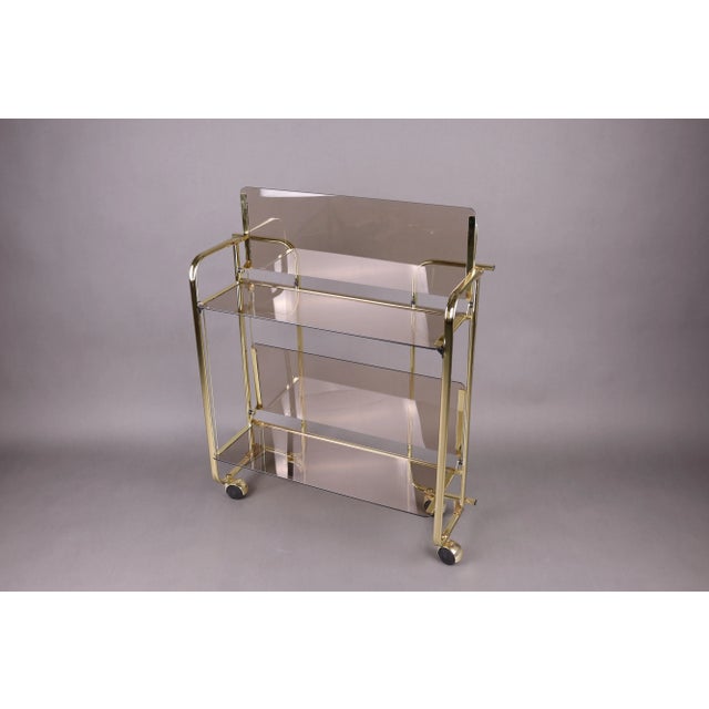Vintage Folding Bar Cart with Smoked Glass and Gold-Colored Frame, Germany, 1980s For Sale - Image 16 of 16