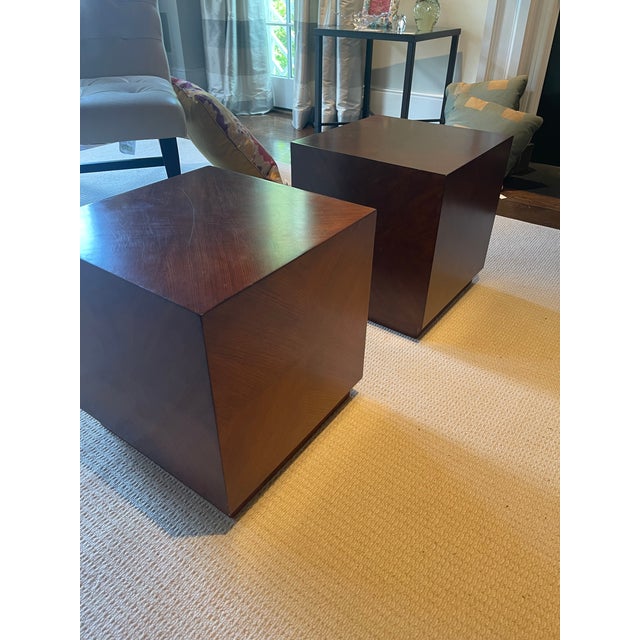 Brown Vintage Mitchell Gold Style Cube Side Tables—A Pair For Sale - Image 8 of 12