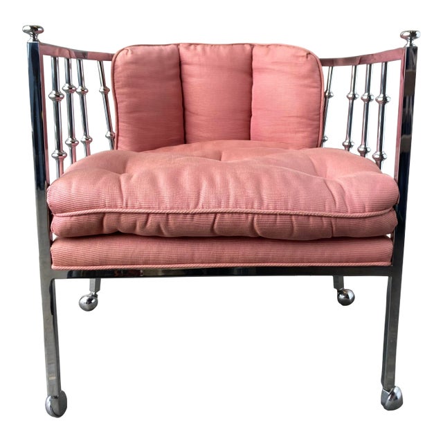 Mid Century Modern Chrome Barrel Lounge Chair, 1970s For Sale