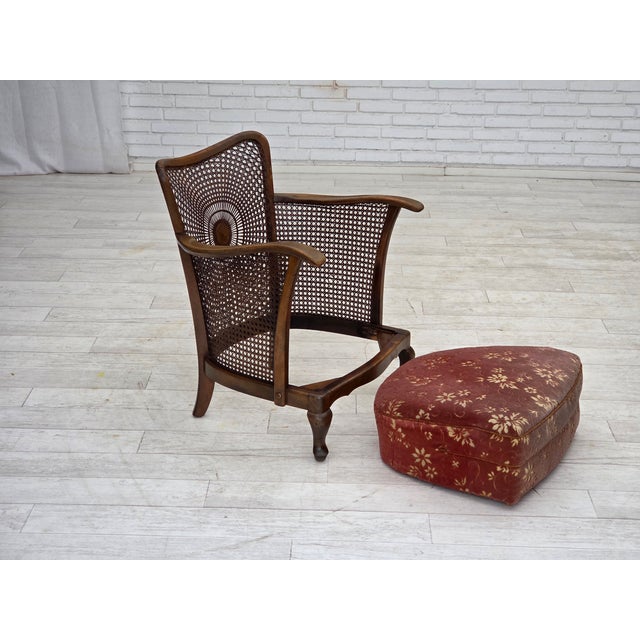 1950s Vintage Danish Armchair in Salmon Pink Furniture Velour and Furniture Mesh, 1950s For Sale - Image 5 of 18