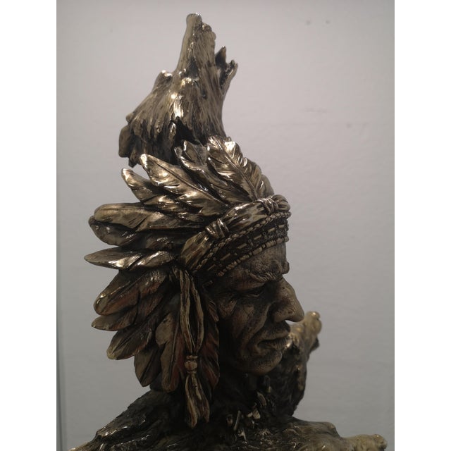 Indian Chief Statue in Brass & Wood, 1970s For Sale - Image 10 of 18