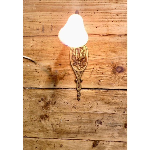 1900 - 1909 French Brass Wall Light with Dugué Glass Shade, 1900 For Sale - Image 5 of 8