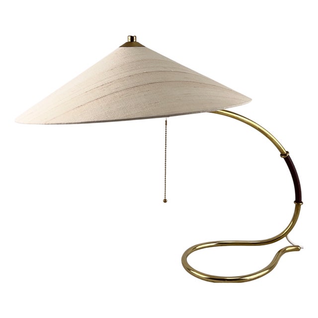 Table Lamp with Brass Base and Lampshade in Wild Silk, Austria, 1950s For Sale