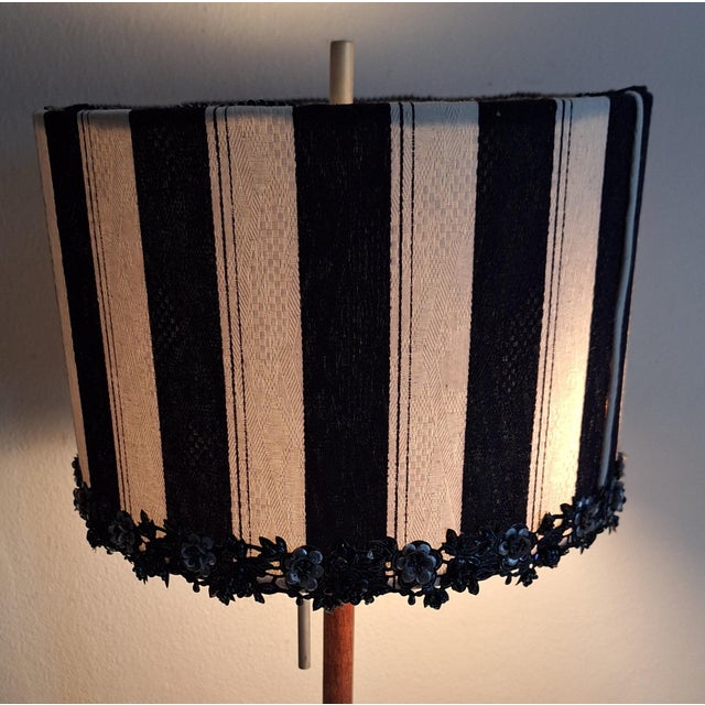 Mid-Century German Table Lamp with Metal Base, Teak Rod and Fabric Shade, 1960s, in Very Good conditions. Designed 1960 to...