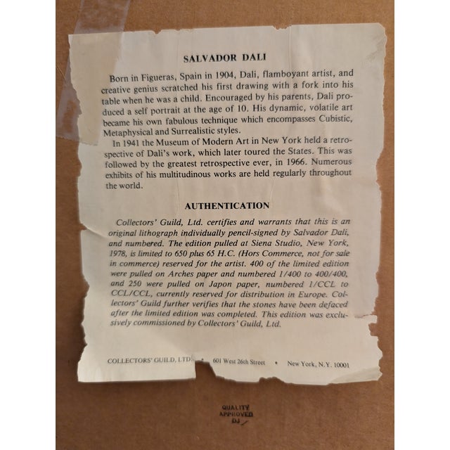 Printmaking Materials 1970s Salvador Dalí "Three of Staves" Signed Limited Edition Lithograph, Framed For Sale - Image 7 of 8