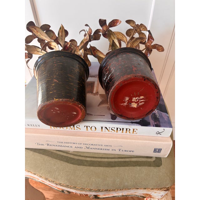 Black Pair 1940s Italian Tole Metal Painted Flower Pots For Sale - Image 8 of 11