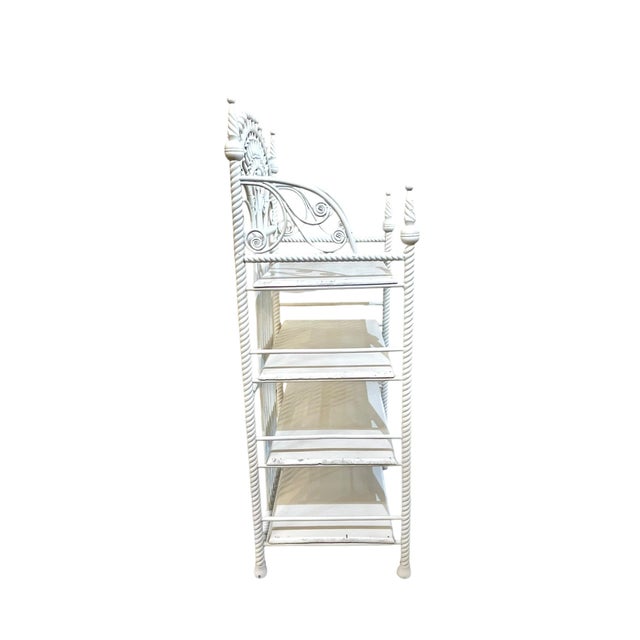 Antique French Provincial Style White Painted Wicker Stick and Ball Etagere Shelf For Sale - Image 9 of 17