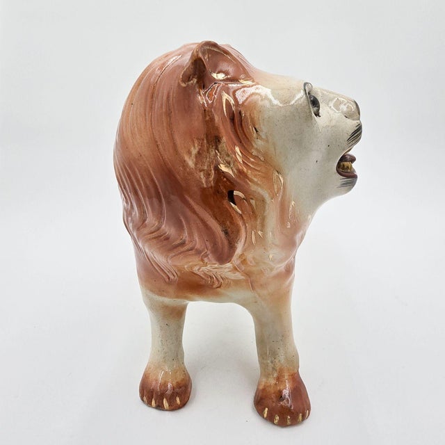 Brown Pair of Staffordshire Striding Lions For Sale - Image 8 of 10