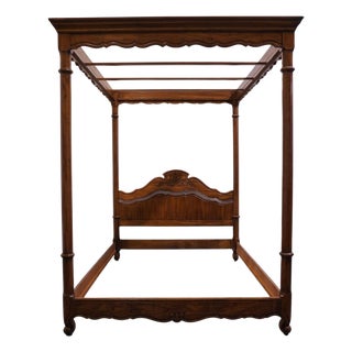 Thomasville Furniture Solid Oak Louis XV French Provincial Queen Size Canopy Bed For Sale