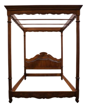 Thomasville Furniture Solid Oak Louis XV French Provincial Queen Size Canopy Bed