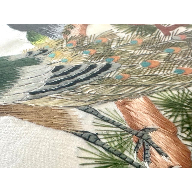 Mid-Century Chinese Embroidered Silk Artwork with Peacock, 1950s For Sale - Image 3 of 9