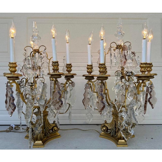 19th Century E. F. Caldwell Gilt Bronze & Baccarat Crystal Girandole Table Lamps - a Pair For Sale In San Diego - Image 6 of 18