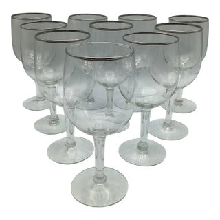 Platinum Rim Crystal Wine/Water Glasses-Set of 10 For Sale
