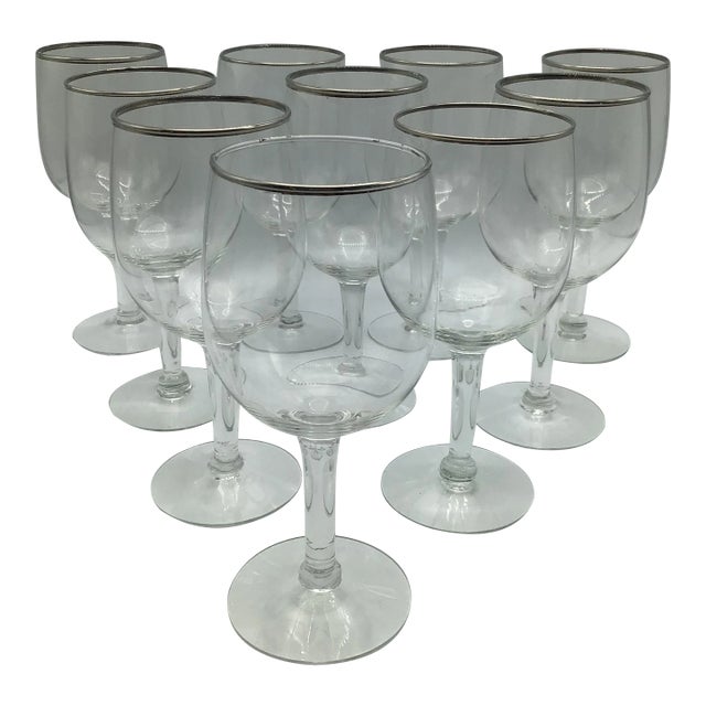 Platinum Rim Crystal Wine/Water Glasses-Set of 10 For Sale