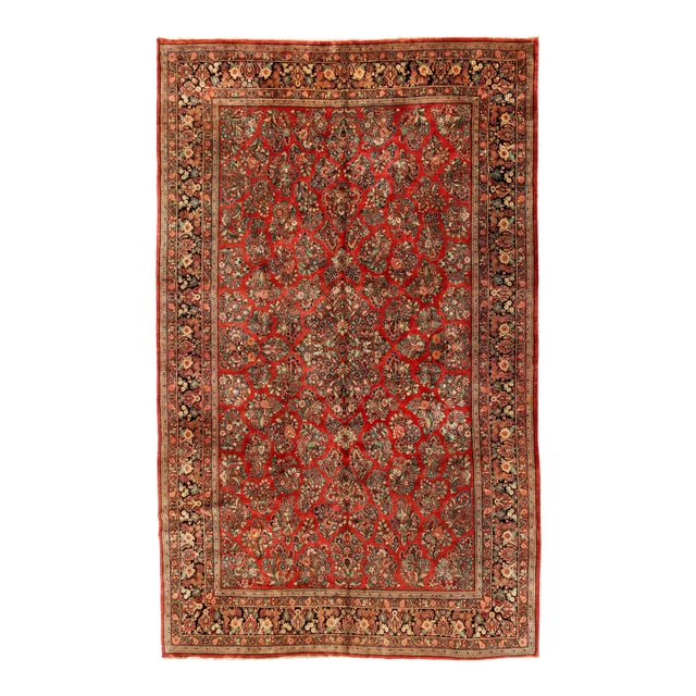 1920s Large Persian Red and Gold Floral Sarouk Rug For Sale