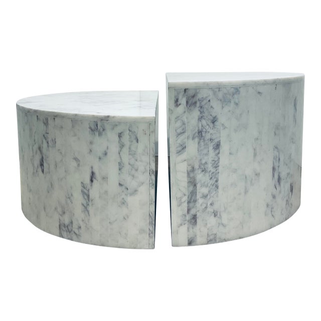 Contemporary White and Gray Two Piece Cocktail Table For Sale