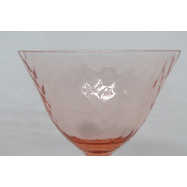 Glass Early 20th Century Pink Stem Depression Glass Optic Swirl Glassware Wine Sherry Goblets 4751b - 4pc For Sale - Image 7 of 11