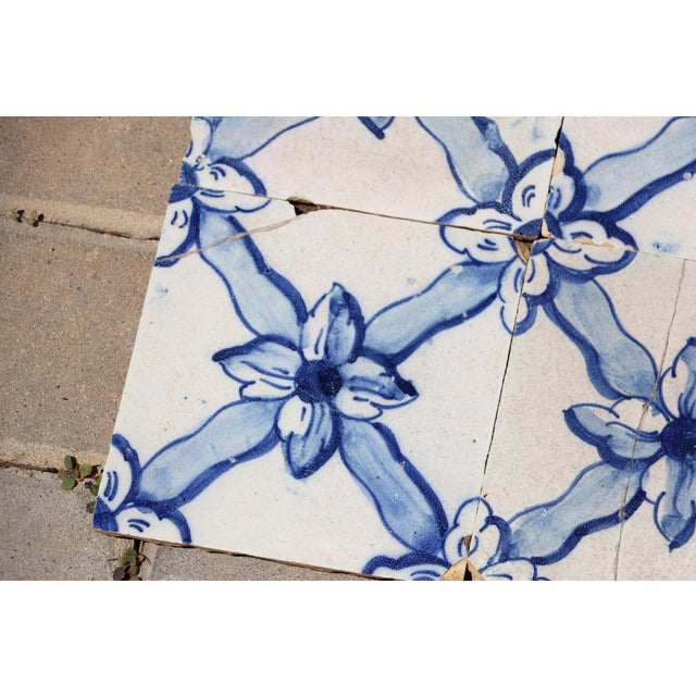 Rococo Antique Set of Eleven 18th Century Portuguese Floral Trellis Tiles in Cobalt Blue & White For Sale - Image 3 of 12